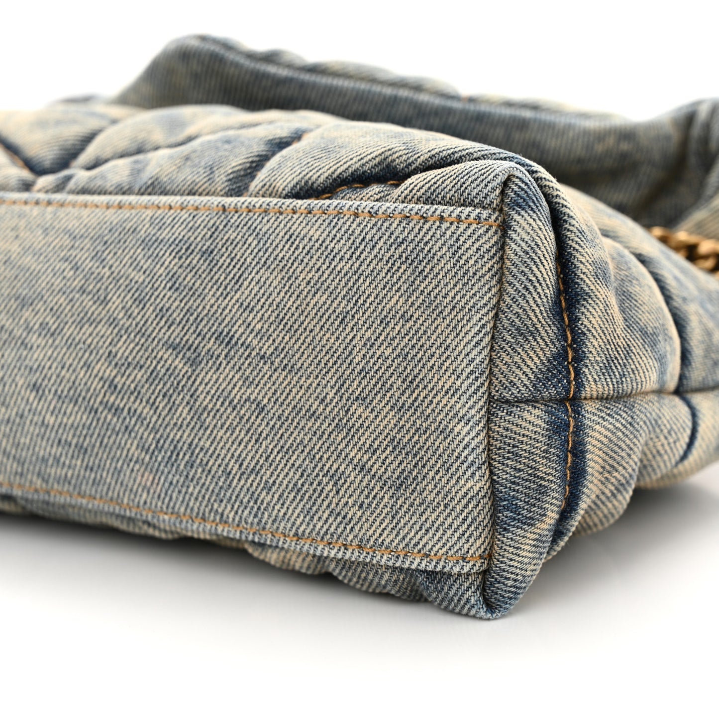 SAINT LAURENT Denim Quilted Toy Loulou Puffer Monogram Chain Satchel Blue Cinnamon