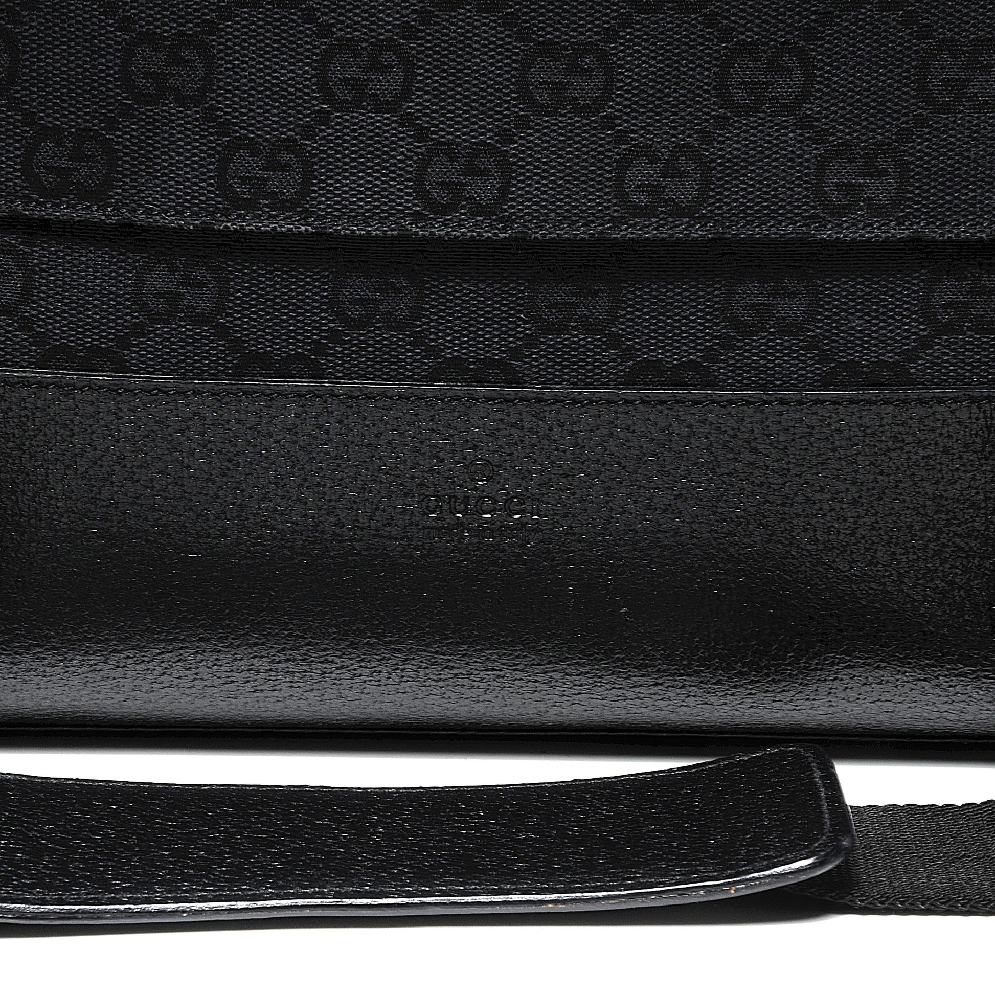 Gucci Monogram Calfskin Double Buckle Flap Messenger Bag Black 8 of 8