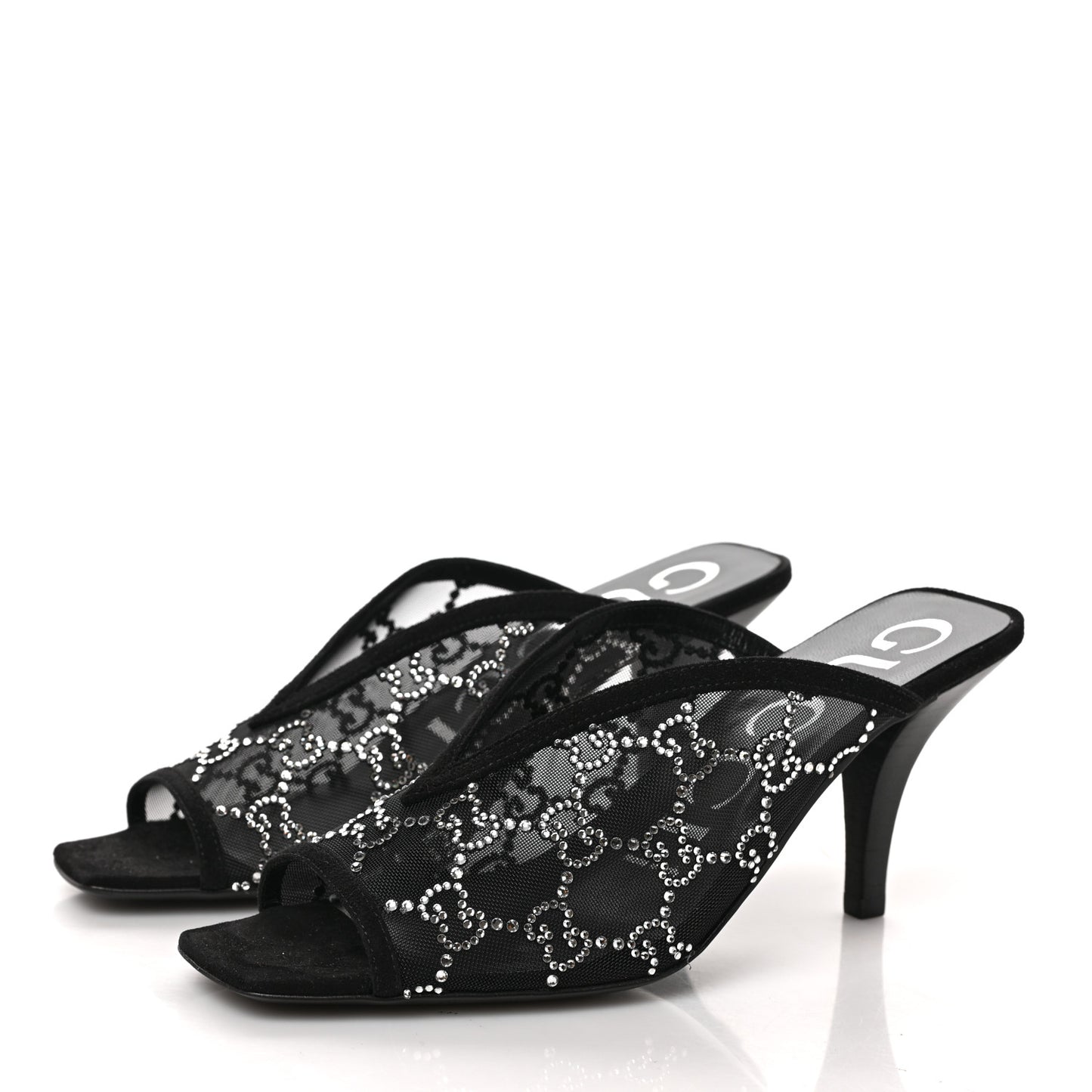 Tela Retino Kid Scamosciato Crystal GG Monogram Square G 95mm Slide Sandals 36.5 Black