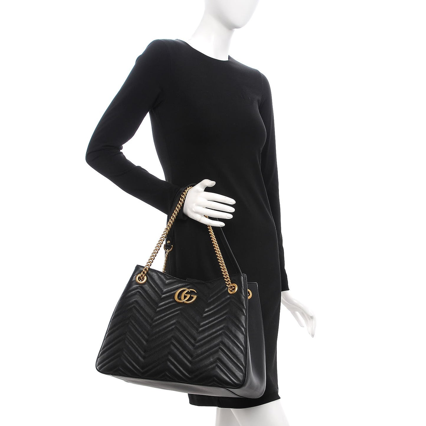 Calfskin Matelasse Medium GG Marmont Shoulder Tote Bag Black