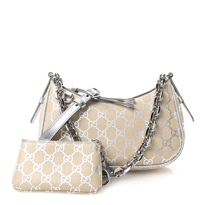 Gucci GG Supreme Monogram Emblem Small Shoulder Bag Beige Silver 2 of 10