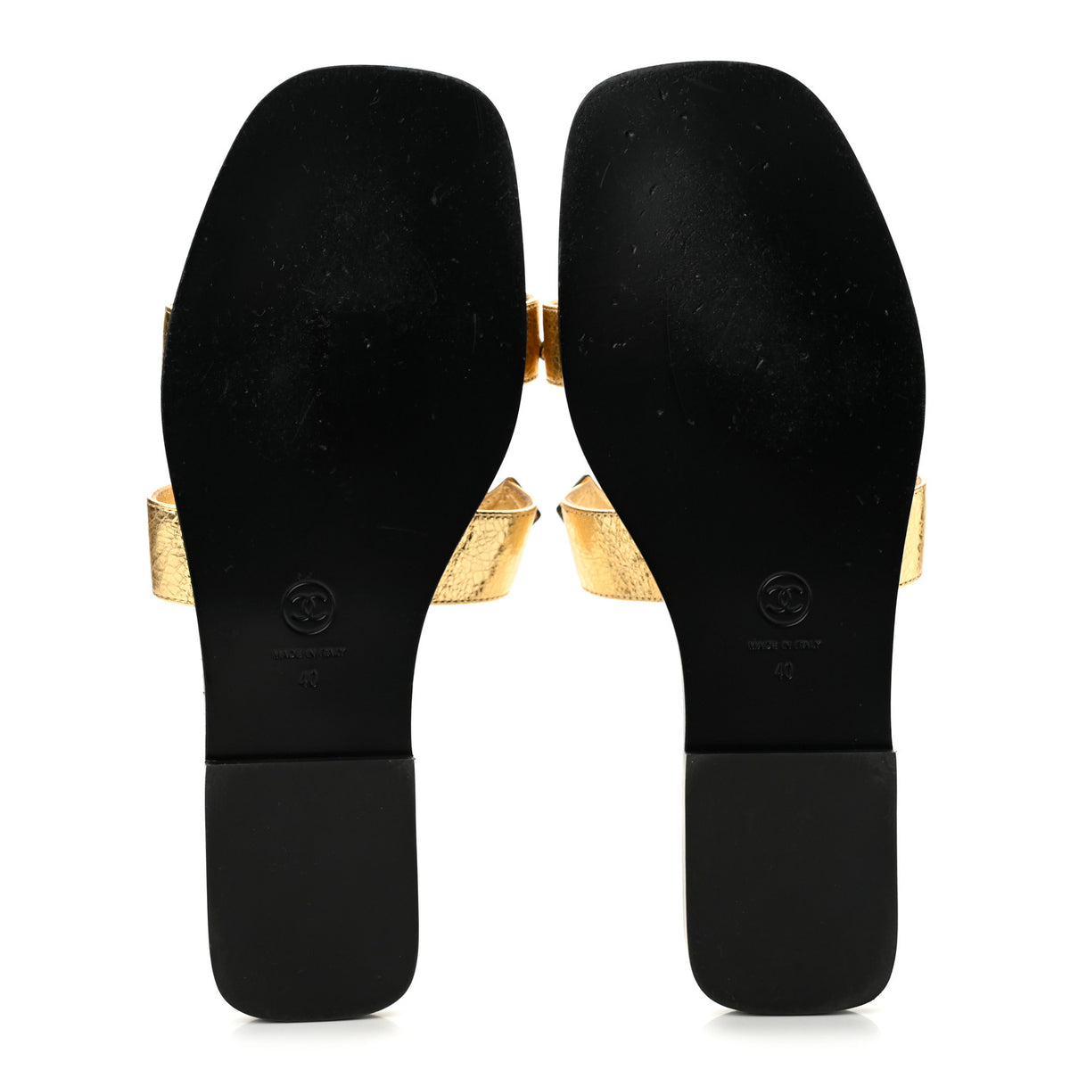 Chanel Crackled Laminated Calfskin CC Cut Out Mules Sandals 40 Gold 6 of 10