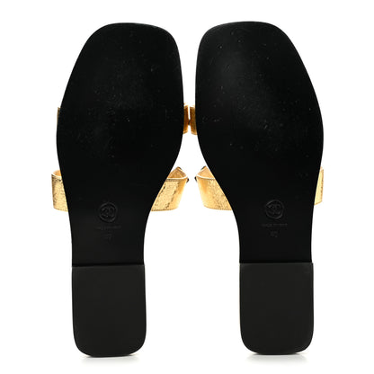 Chanel Crackled Laminated Calfskin CC Cut Out Mules Sandals 40 Gold 6 of 10