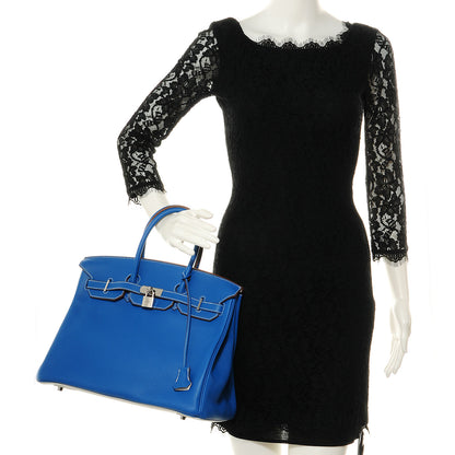 Hermes Taurillon Clemence Bi-Color Birkin 35 Mykonos White 3 of 11