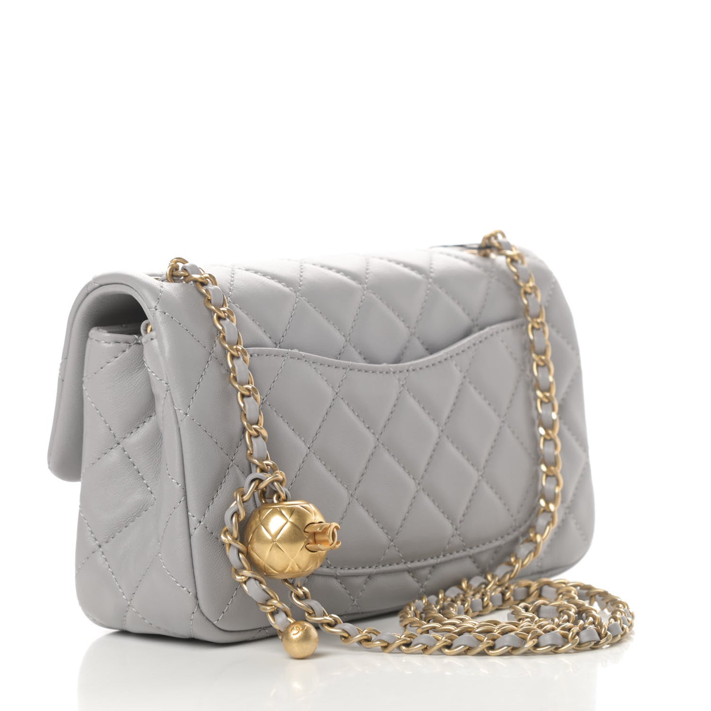 Lambskin Quilted Mini Rectangular Pearl Crush Flap Grey