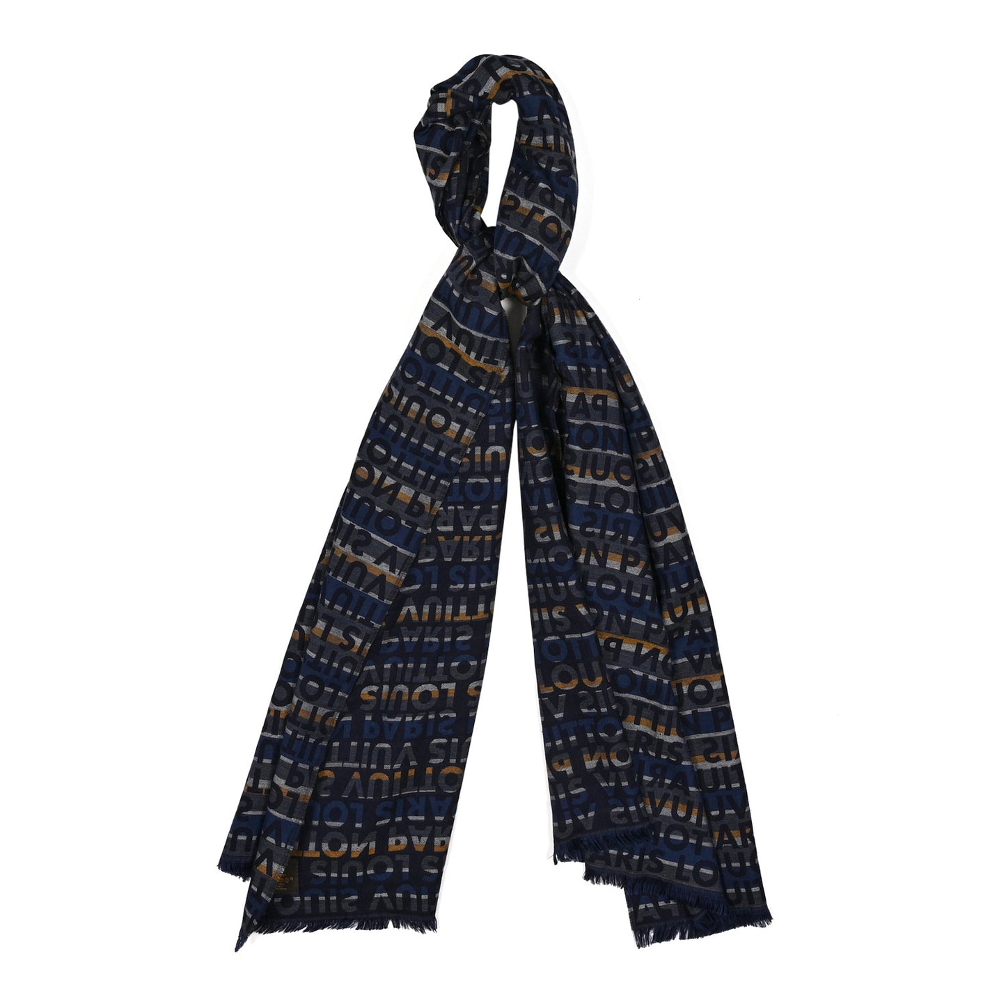 Wool Silk Logo Scarf Blue Multicolor