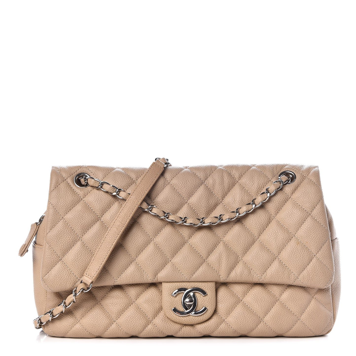 Caviar Quilted Jumbo Easy Flap Beige