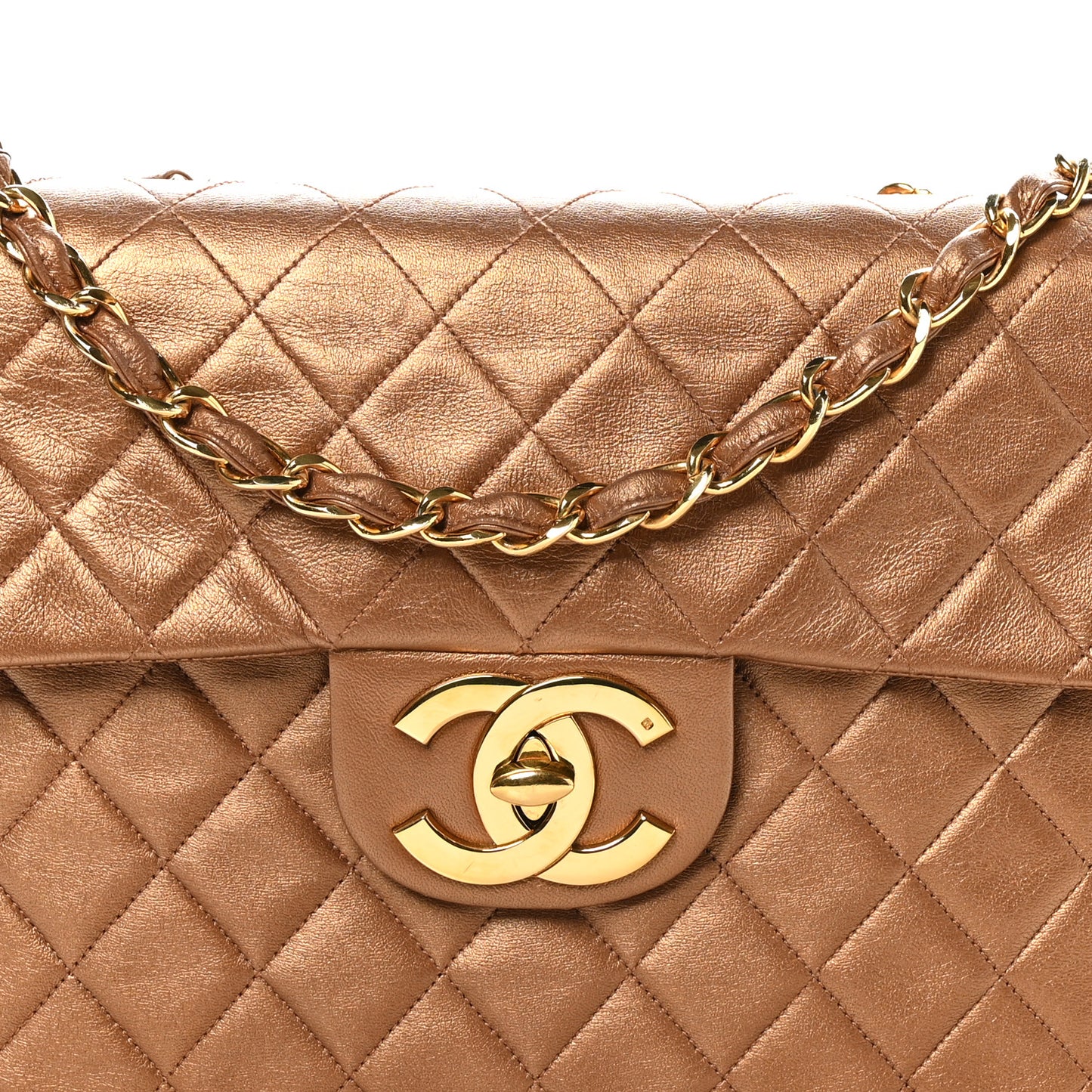 Metallic Lambskin Quilted XL Jumbo Single Flap Bronze