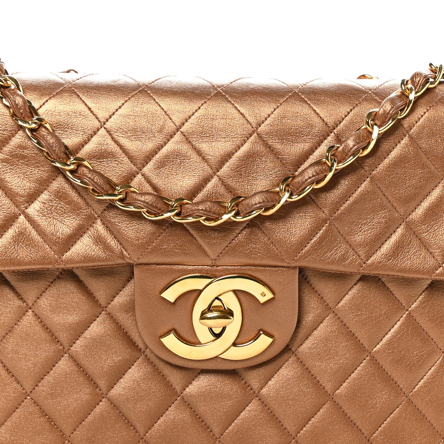 Chanel Metallic Lambskin Quilted XL Jumbo Single Flap Bronze 8 of 11