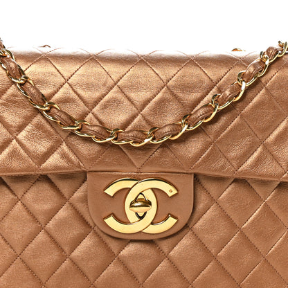 Chanel Metallic Lambskin Quilted XL Jumbo Single Flap Bronze 8 of 11