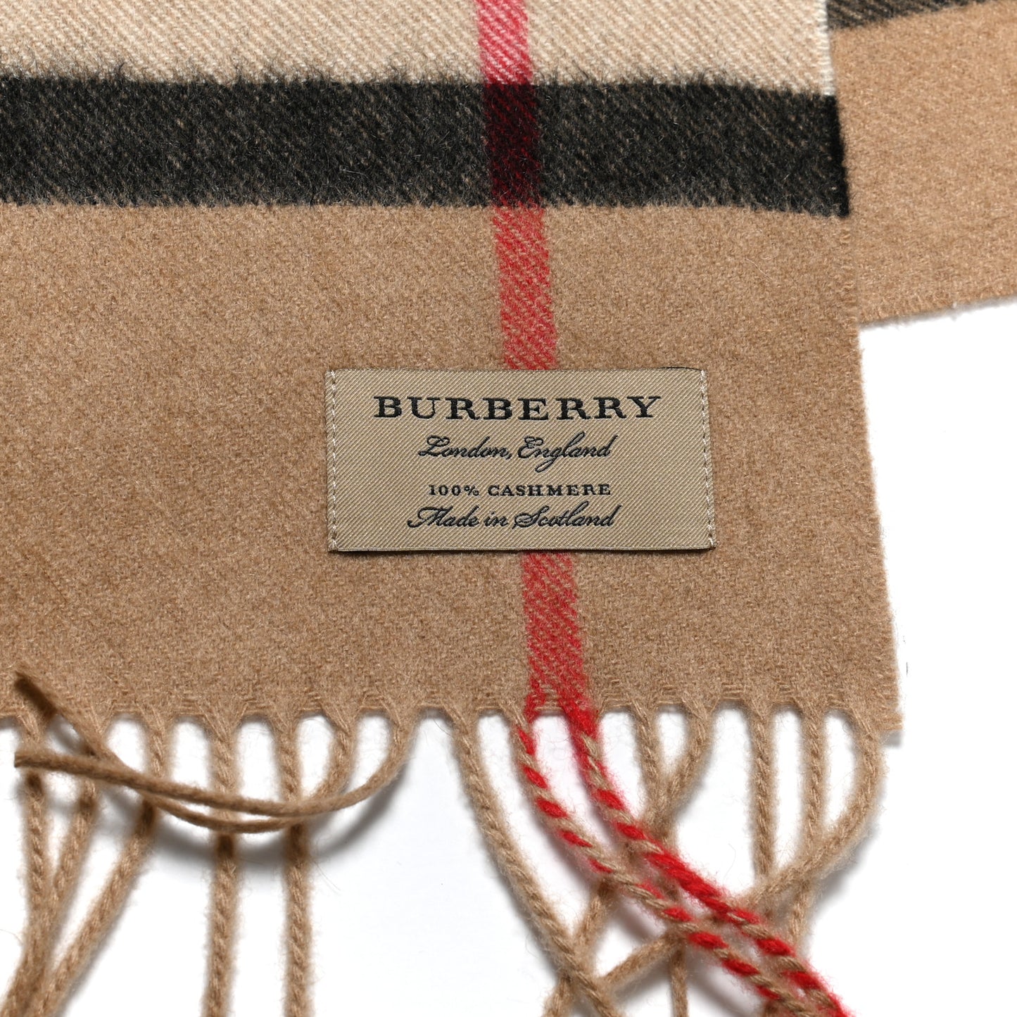 Cashmere Giant Check Fringe Scarf Camel