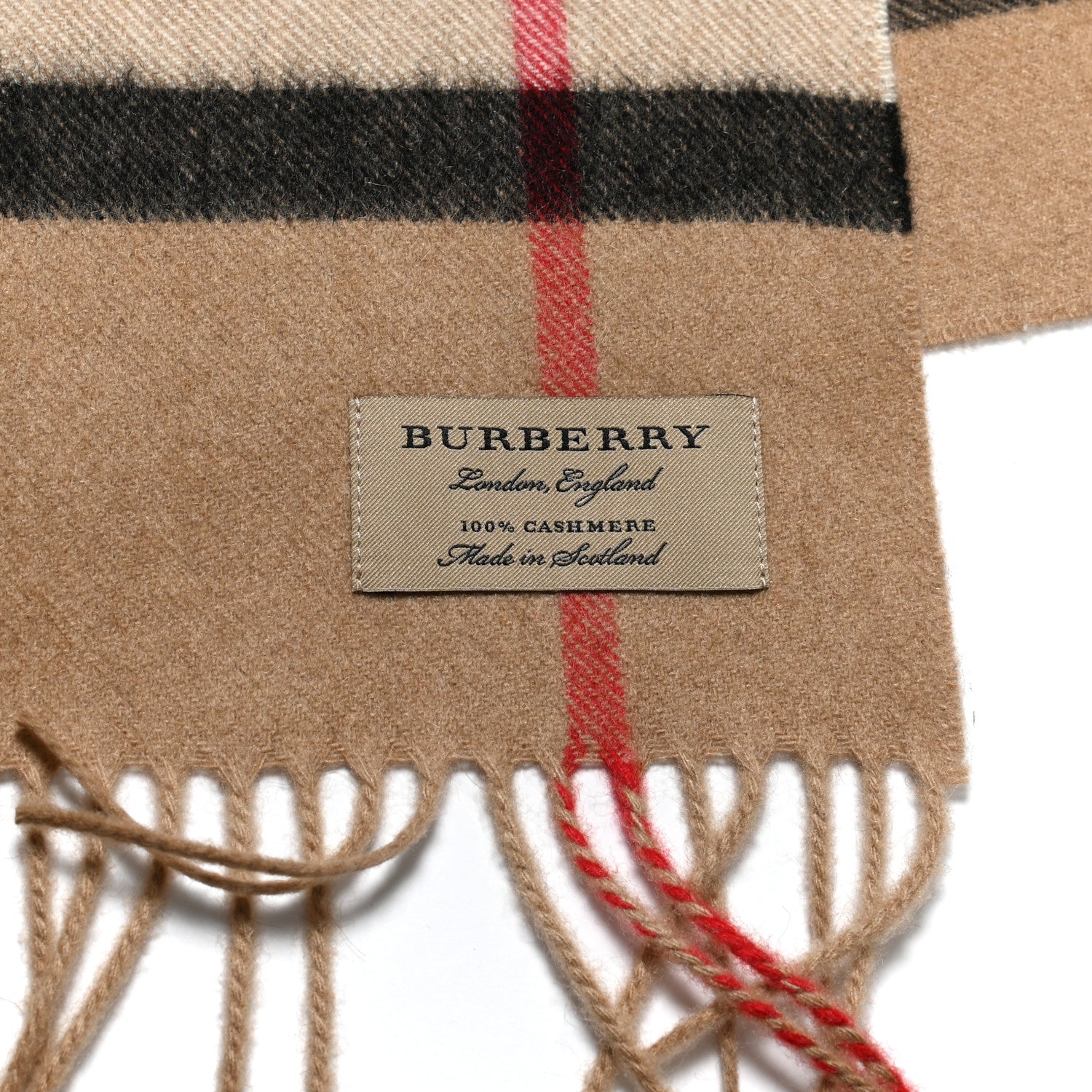 Burberry Cashmere Giant Check Fringe Scarf Camel 4 of 4