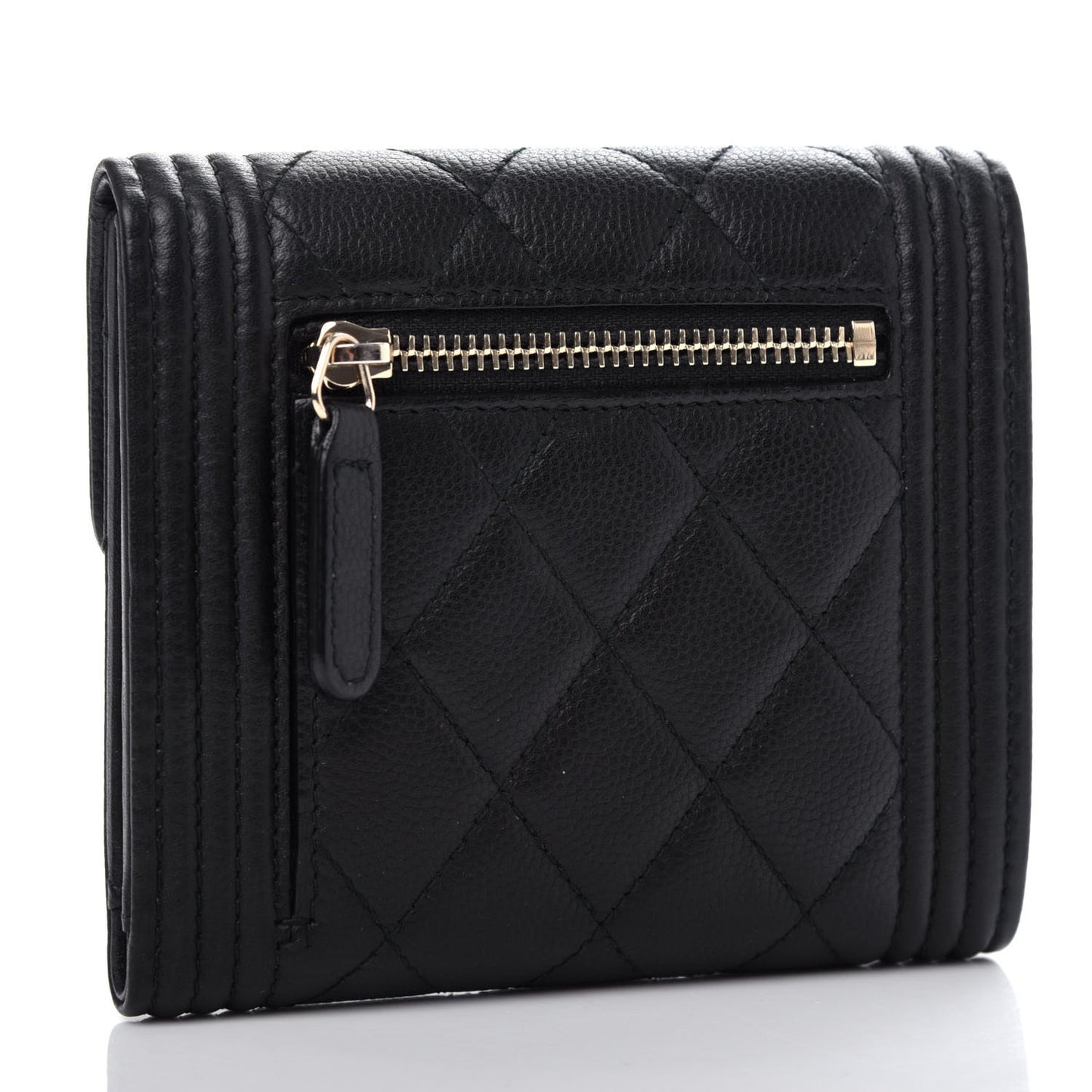 Caviar Quilted Compact Boy Wallet Black
