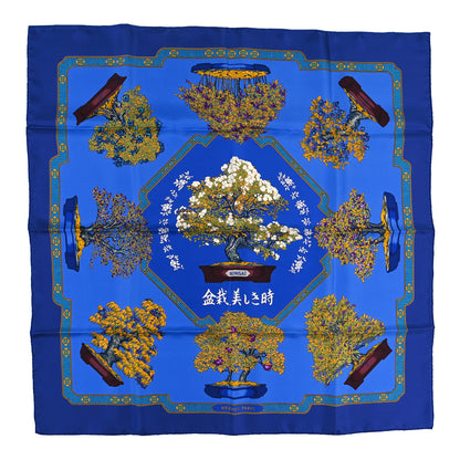Hermes Silk Les Beaux Jours de Bonsai Scarf 90 Bleu 1 of 3