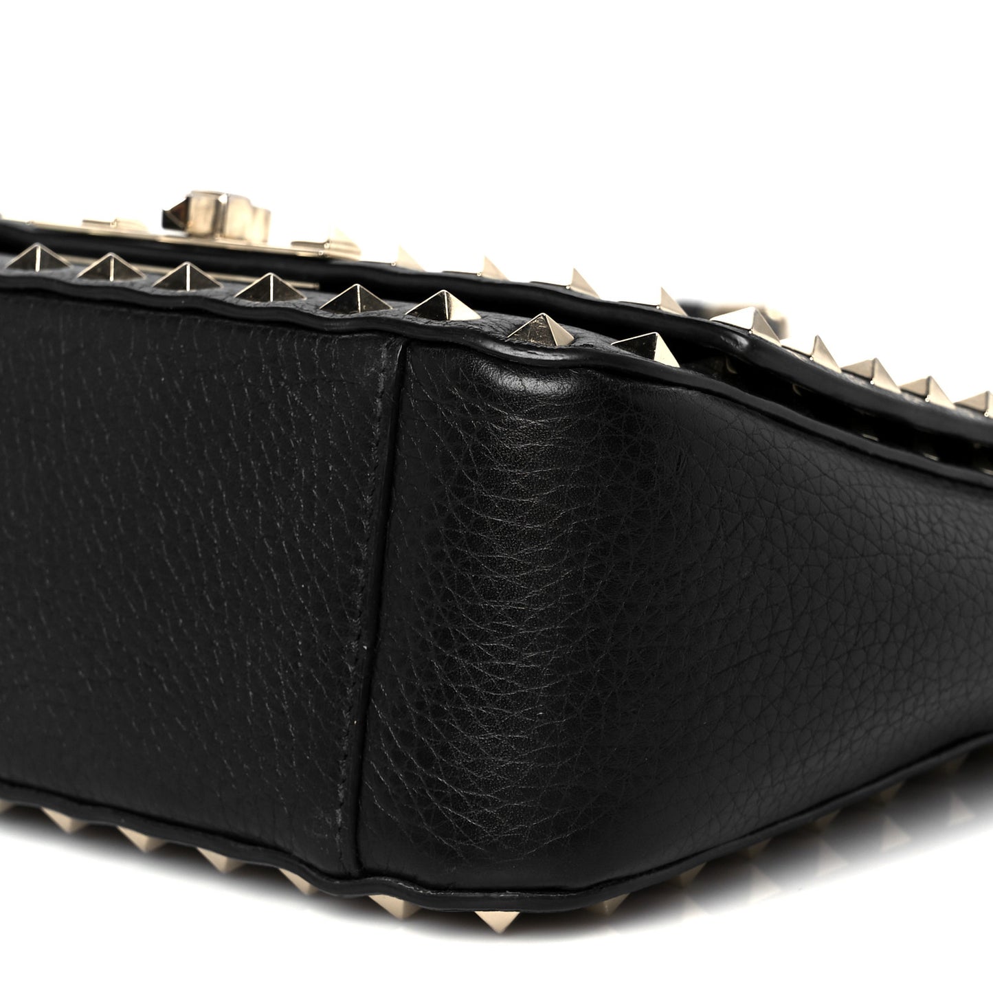 Pebbled Calfskin Small Rockstud Crossbody Flap Bag Black