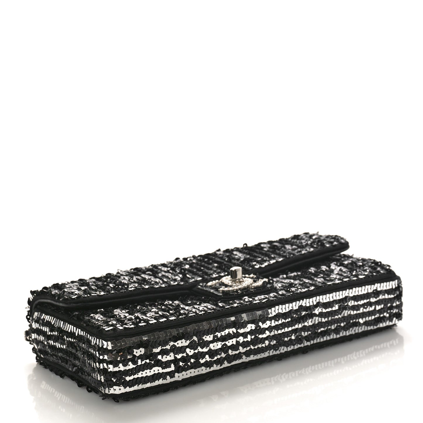 Sequin Quilted Pearl CC Flap Clutch Black