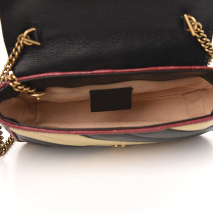 Gucci Vintage Effect Calfskin Matelasse Diagonal Striped Super Mini Torchon GG Marmont Shoulder Bag Black Beige 5 of 11