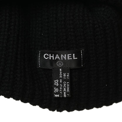 Chanel Wool Cashmere CC Beanie Hat Black White 4 of 5
