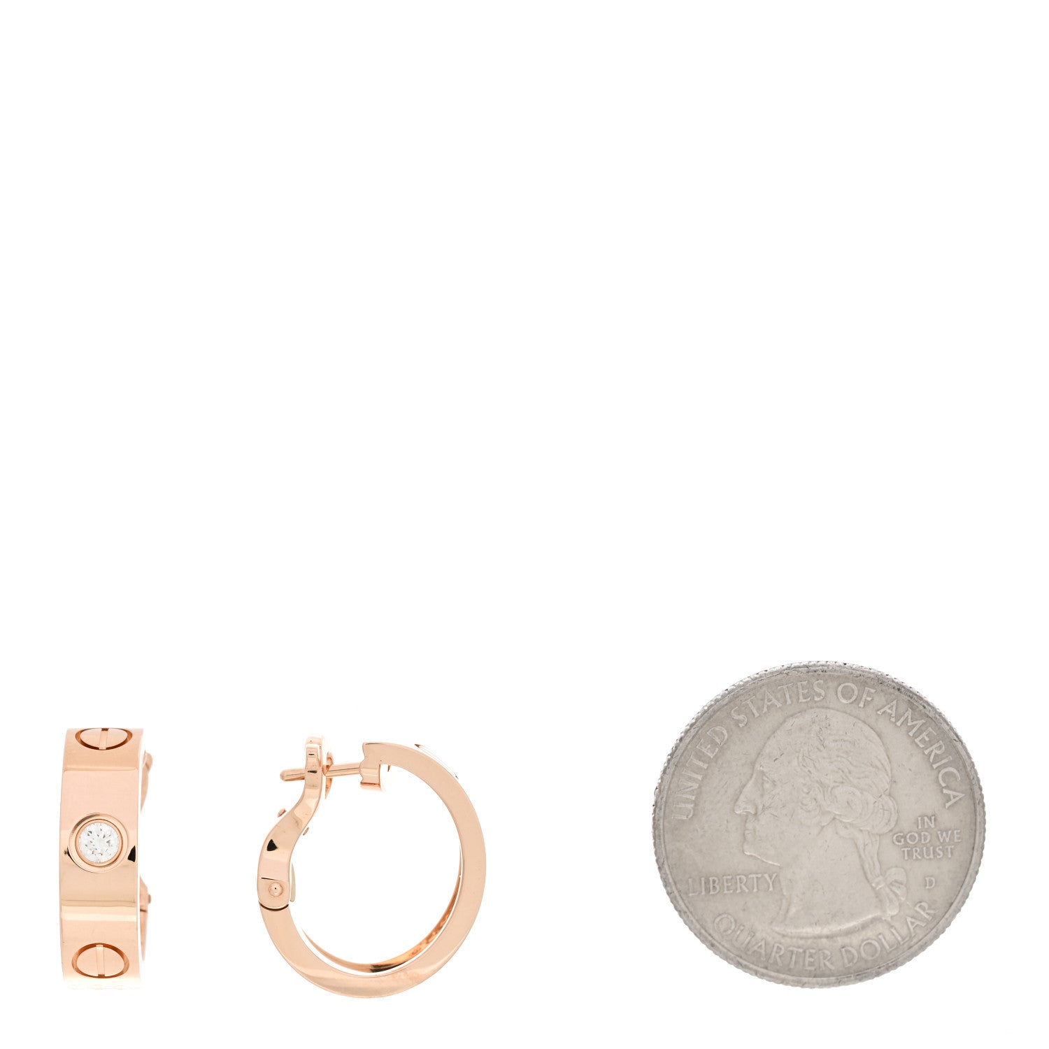 Cartier 18K Pink Gold 2 Diamond 5.5mm LOVE French Clip Hoop Earrings 2 of 5