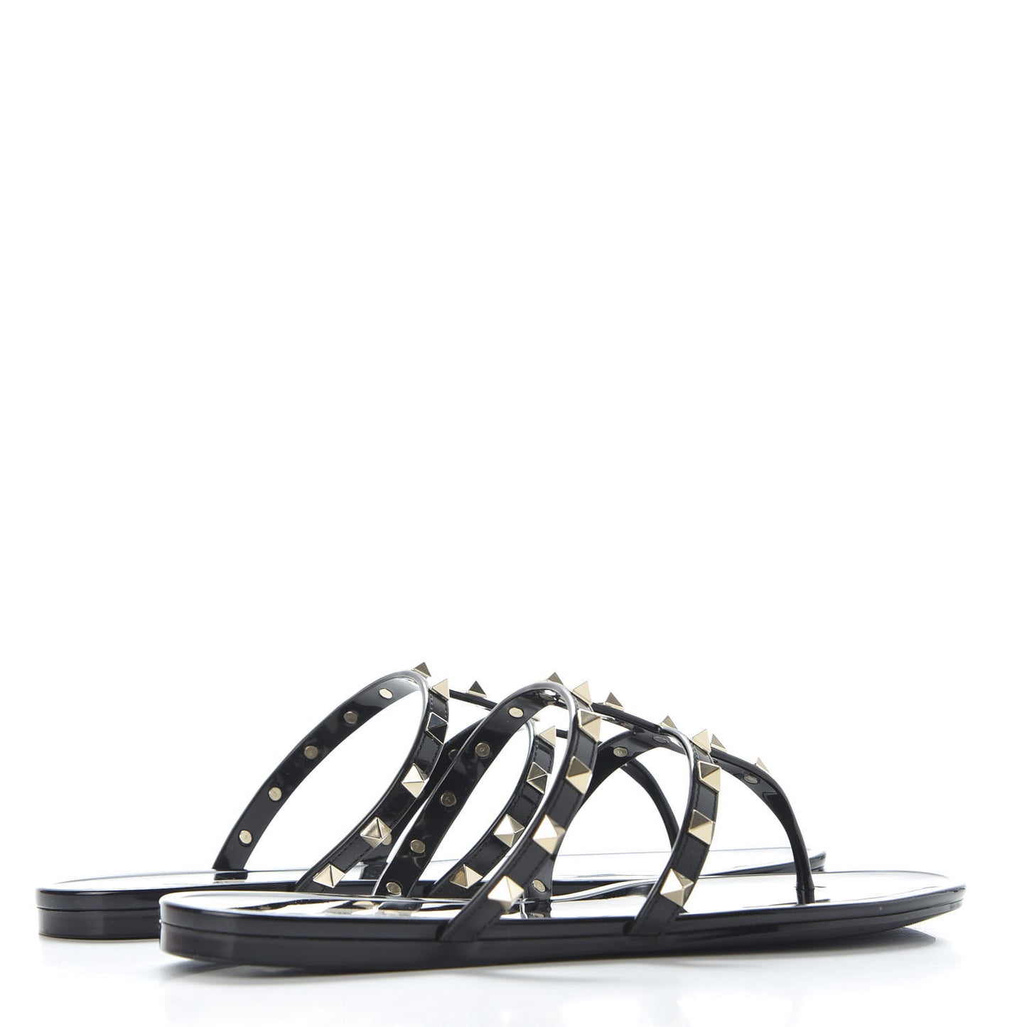 PVC Jelly Rockstud Caged Flat Thong Sandals 40 Black
