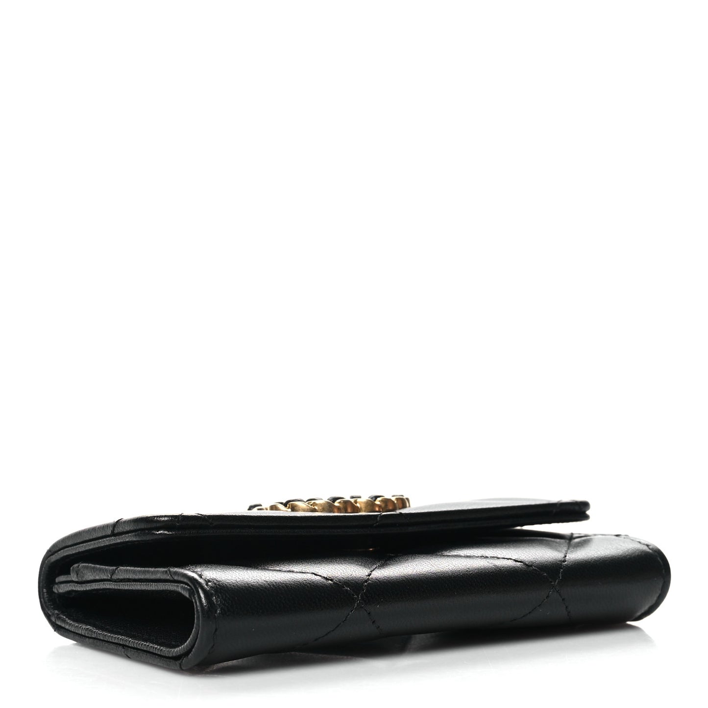 Lambskin Quilted Chanel 19 Flap Card Holder Black
