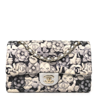 Chanel Nylon Quilted Medium Cat Emoticon Double Flap Navy Grey Ecru 1 of 10
