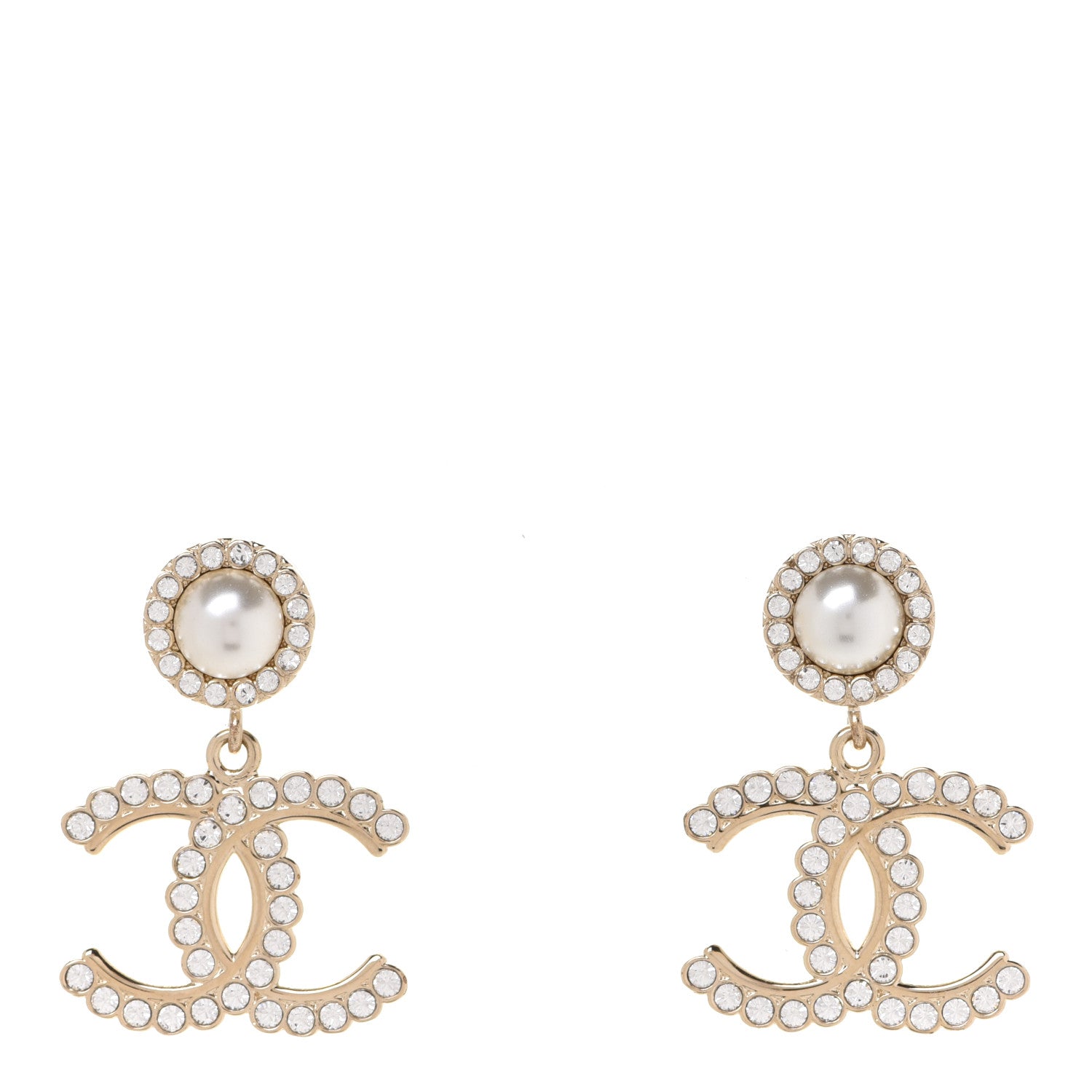 Chanel Crystal Pearl Bow-tiful CC Drop Earrings Gold 1 of 5