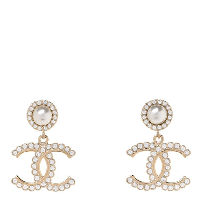 Chanel Crystal Pearl Bow-tiful CC Drop Earrings Gold 1 of 5