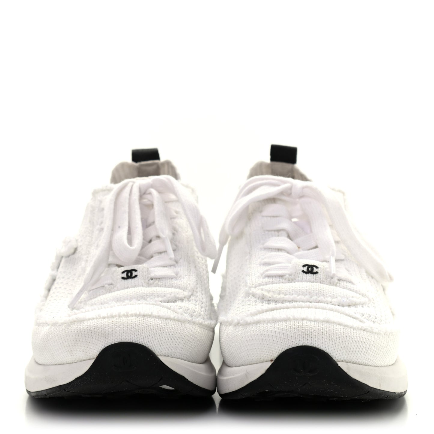 Fabric Suede Calfskin Stretch CC Sneakers 36 White Black