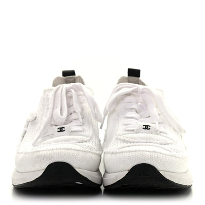 Chanel Fabric Suede Calfskin Stretch CC Sneakers 36 White Black 2 of 11