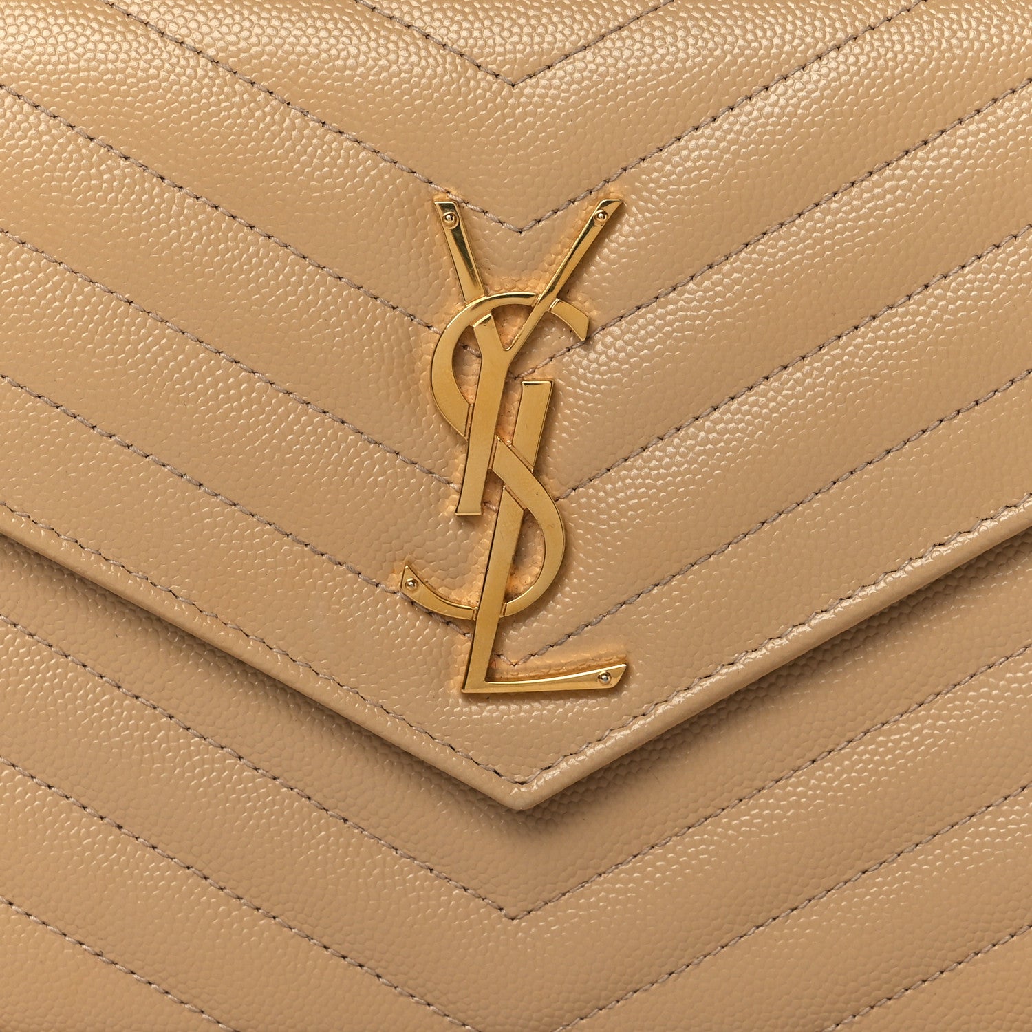 Saint Laurent Grain De Poudre Matelasse Chevron Monogram Chain Wallet Dark Latte 7 of 10