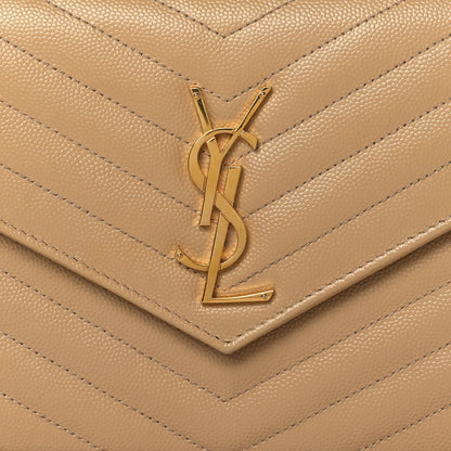 Saint Laurent Grain De Poudre Matelasse Chevron Monogram Chain Wallet Dark Latte 7 of 10