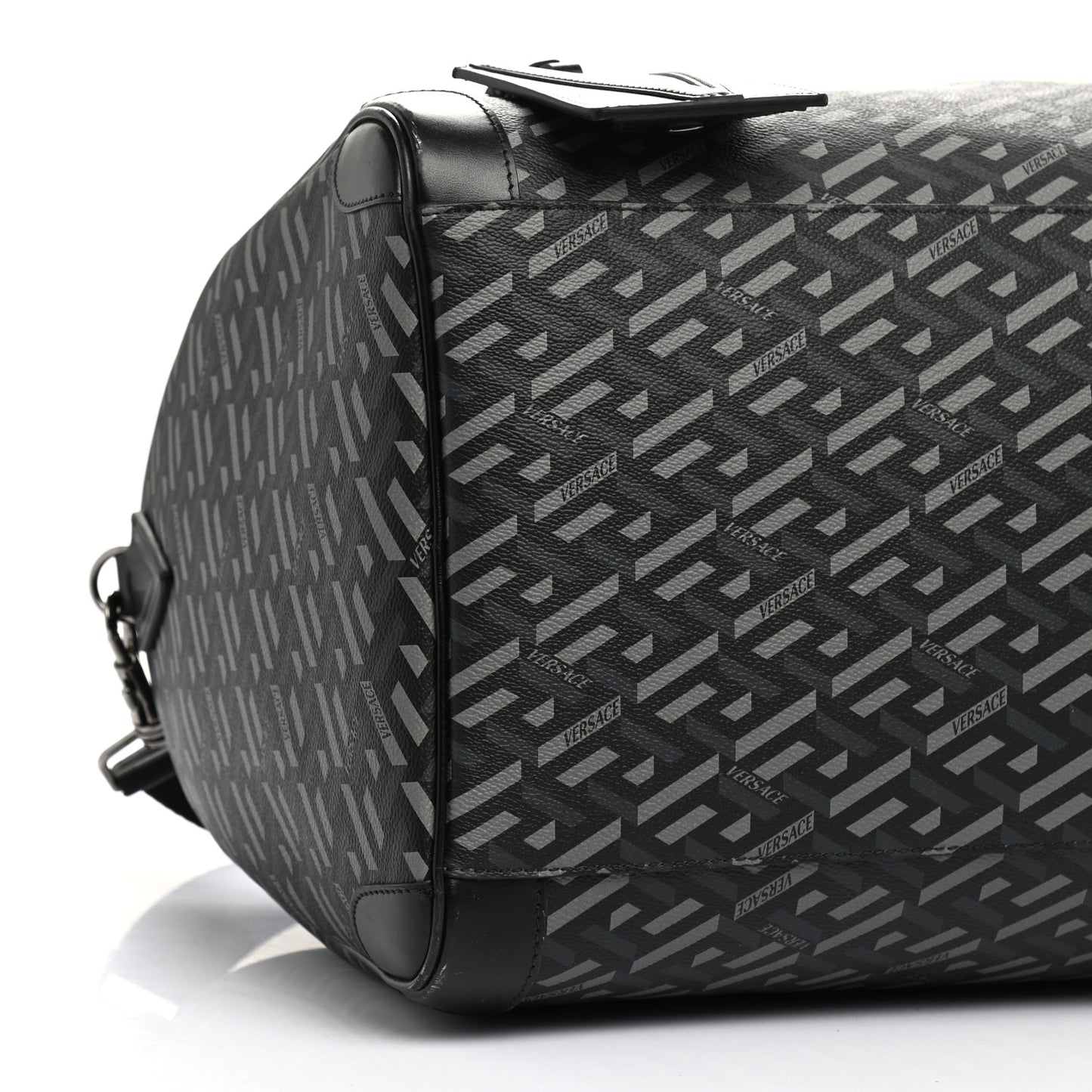 Coated Canvas Calfskin La Greca Signature Travel Bag Black Grey