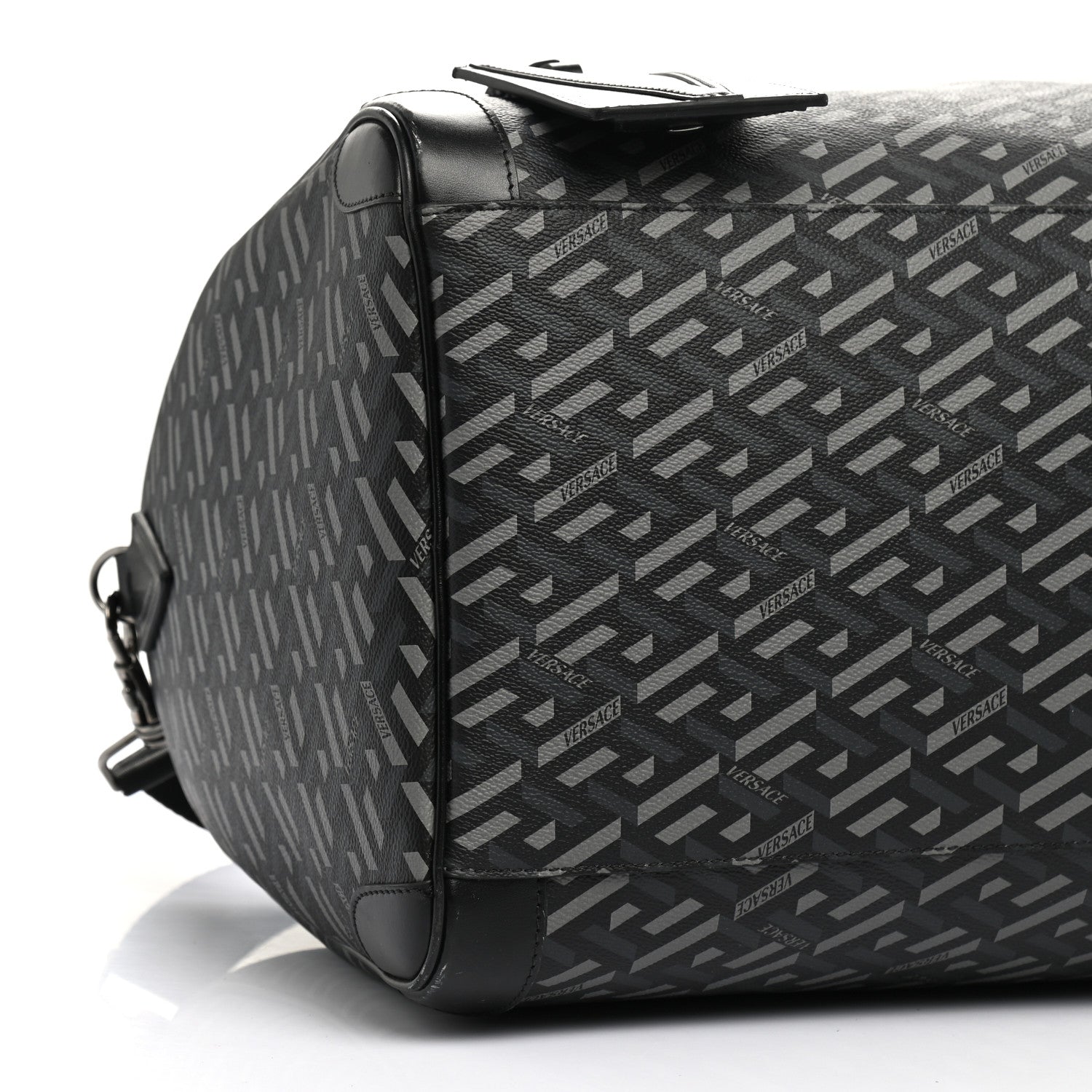 Versace Coated Canvas Calfskin La Greca Signature Travel Bag Black Grey 8 of 12