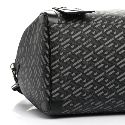 Versace Coated Canvas Calfskin La Greca Signature Travel Bag Black Grey 8 of 12