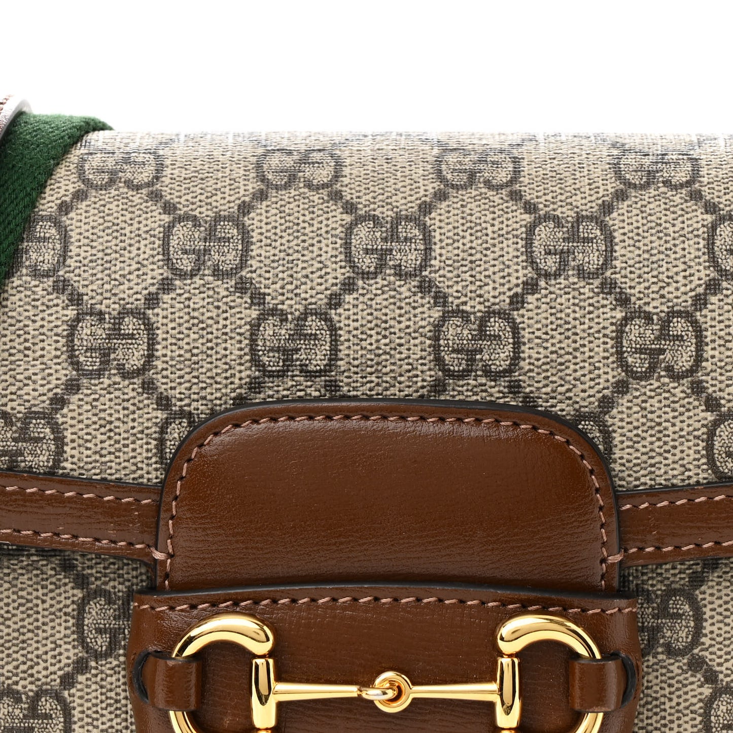 GG Supreme Monogram Azalea Calfskin Web Mini Horsebit 1955 Shoulder Bag Beige Ebony Brown Sugar