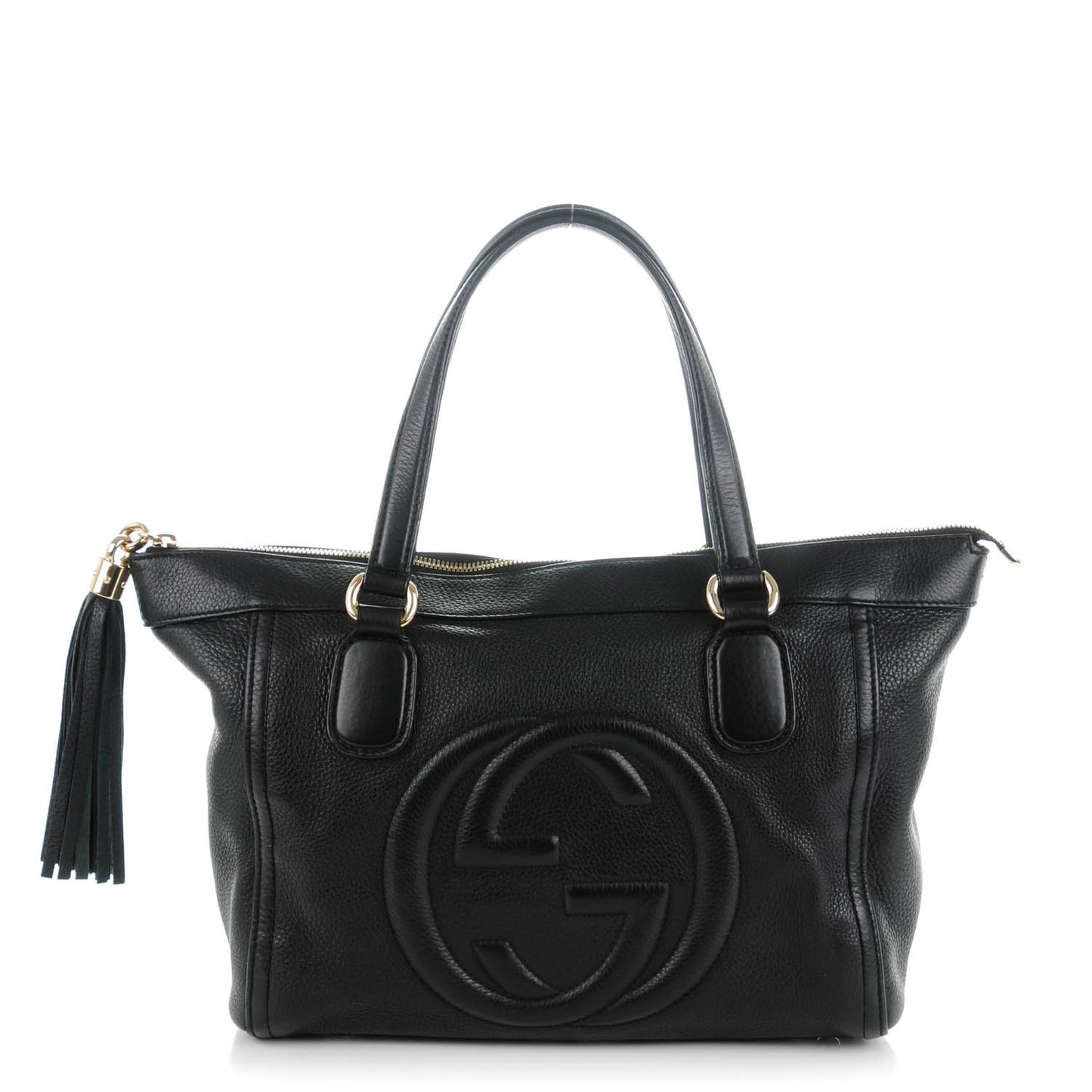 Pebbled Calfskin Small Soho Top Handle Bag Black