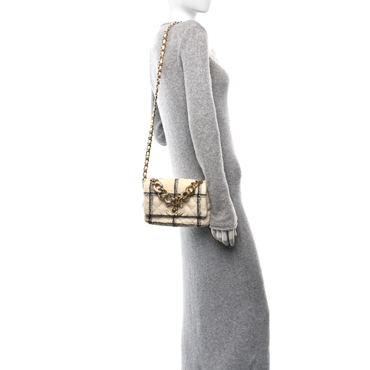 Chanel Wool Tweed Quilted Small Elegant Chain Flap White 2 of 11