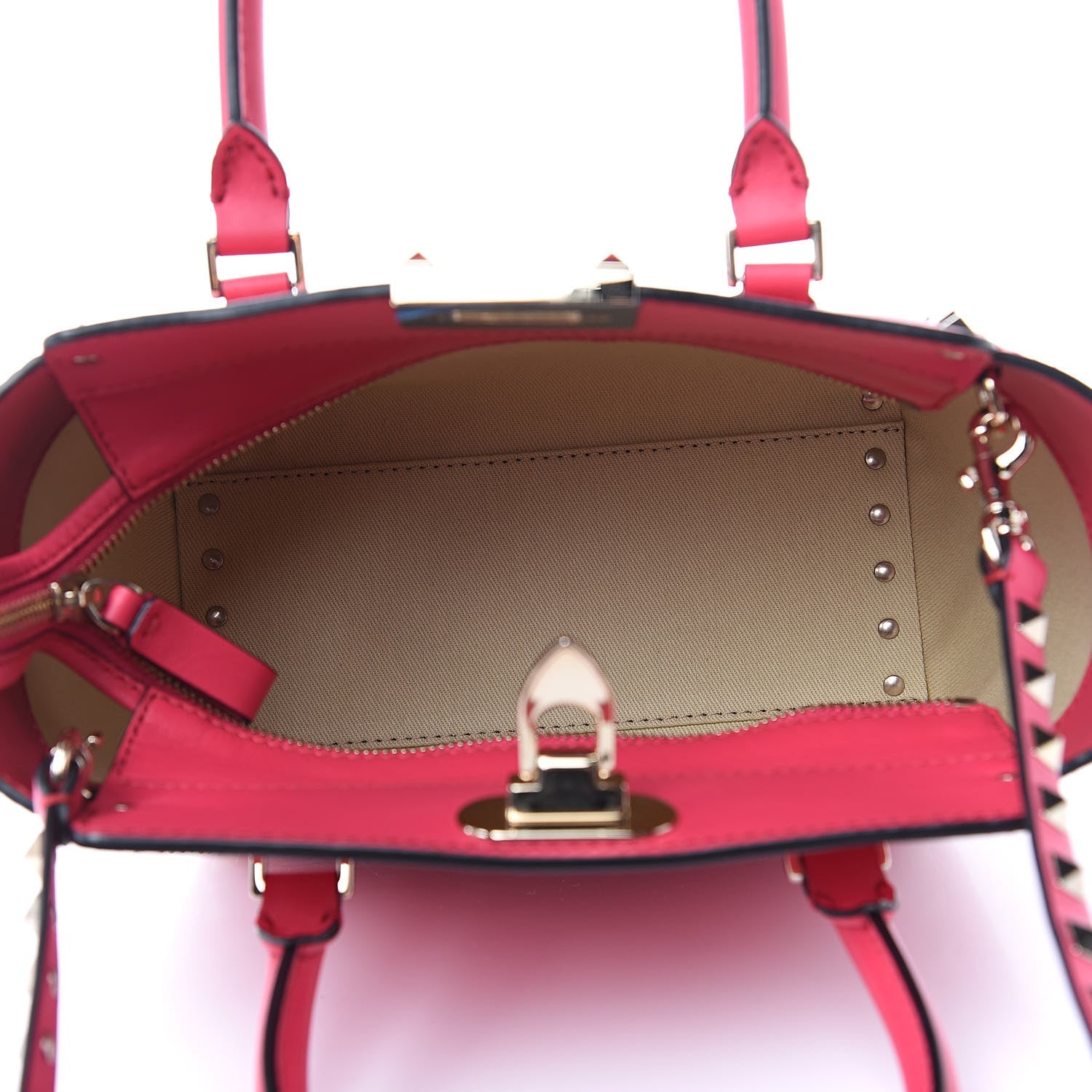 Valentino Garavani Vitello Mini Rockstud Double Handle Tote Deep Fuxia 5 of 11