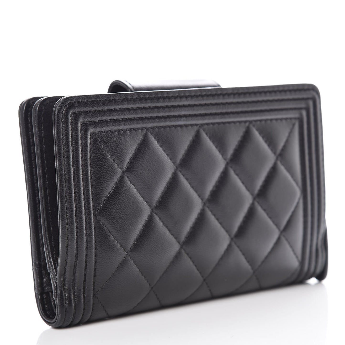 Lambskin Quilted Boy Large Zip Pocket Wallet Black