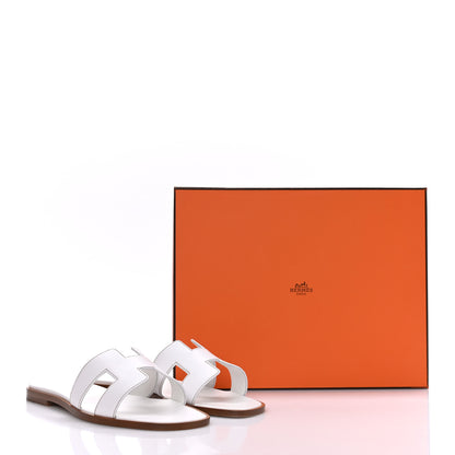 Hermes Box Calfskin Oran Sandals 37 White 9 of 9