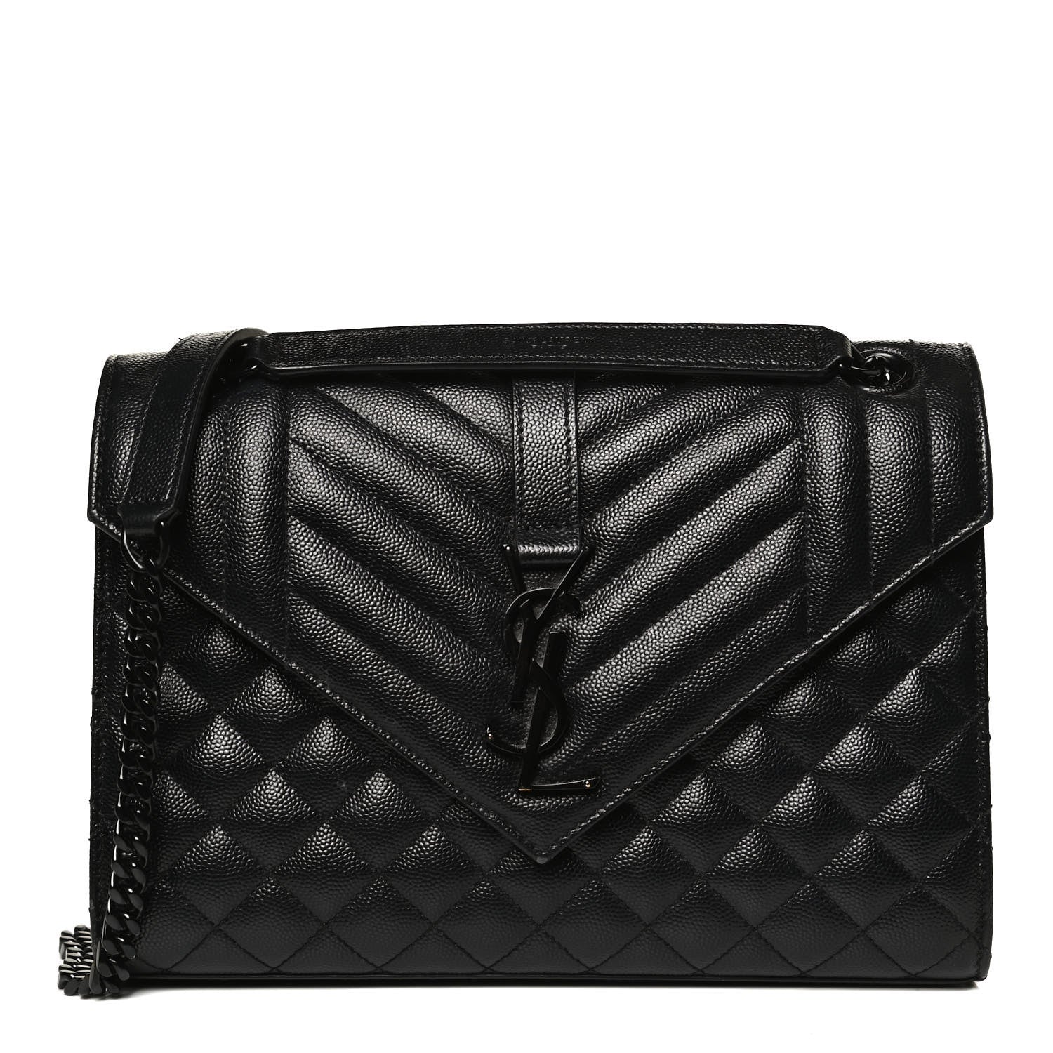 Saint Laurent Grain De Poudre Textured Mixed Matelasse Triquilt Medium Monogram Satchel Black 1 of 10