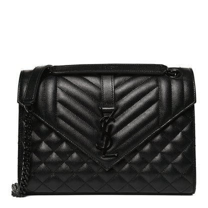 Saint Laurent Grain De Poudre Textured Mixed Matelasse Triquilt Medium Monogram Satchel Black 1 of 10