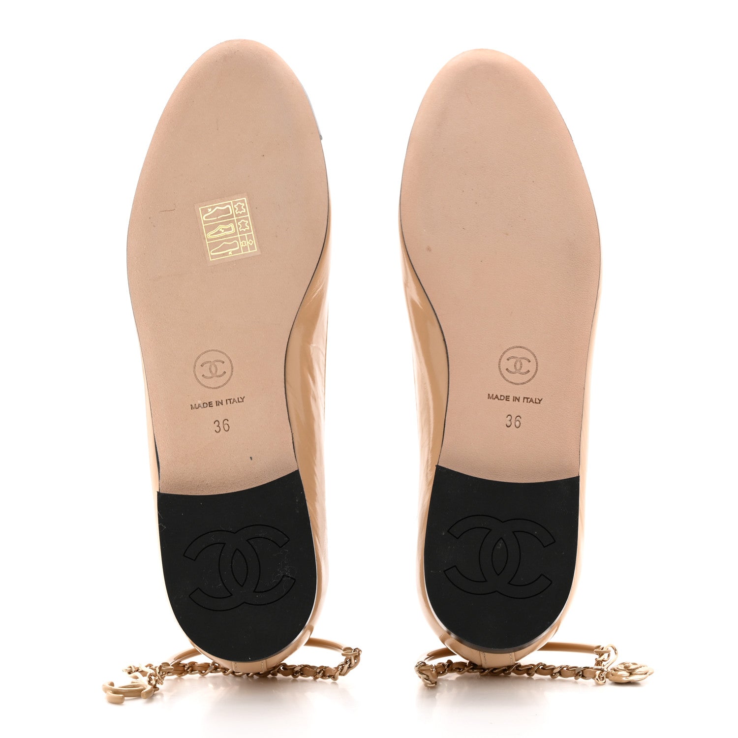 Chanel Lambskin Cap Toe Ankle Chain Ballerina Flats 36 Beige Black 5 of 9