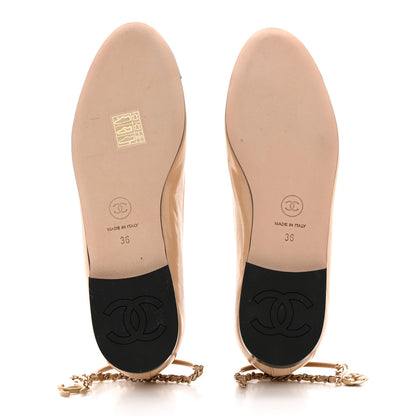 Chanel Lambskin Cap Toe Ankle Chain Ballerina Flats 36 Beige Black 5 of 9