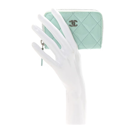 Chanel Patent Calfskin Quilted Zip Coin Purse Light Green 4 of 16