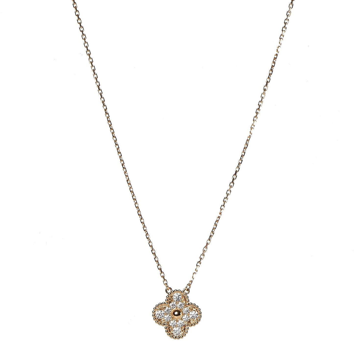 18K Yellow Gold Diamond Vintage Alhambra Pendant Necklace