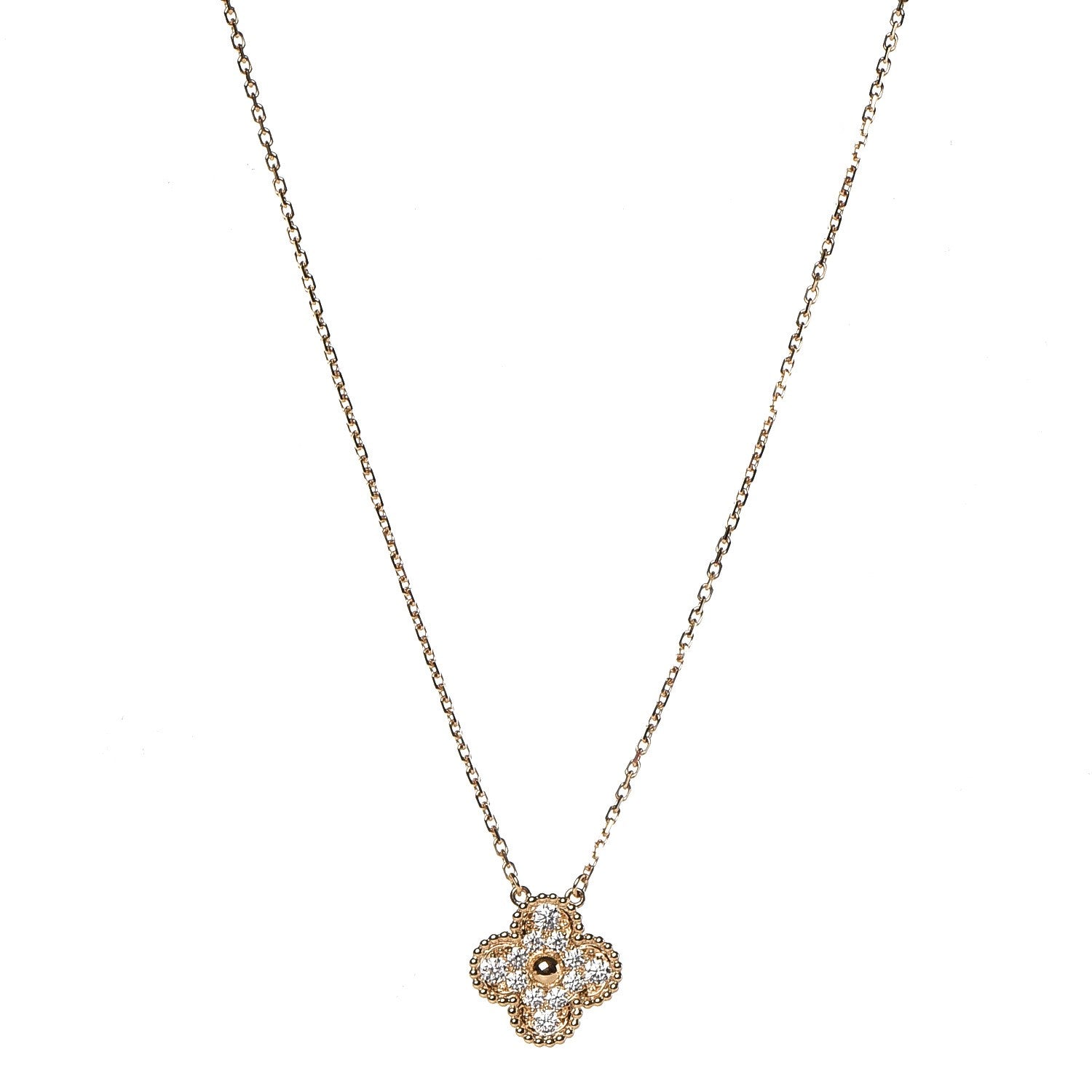 Van Cleef & Arpels 18K Yellow Gold Diamond Vintage Alhambra Pendant Necklace 1 of 6