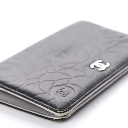 Chanel Lambskin Camellia Embossed Yen Wallet Black 6 of 11