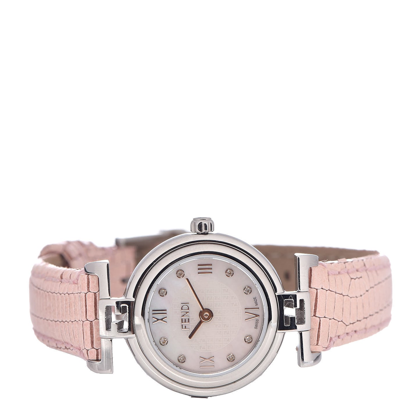 Stainless Steel Calfskin Diamond Pink Mother of Pearl 23mm Moda Quartz Watch